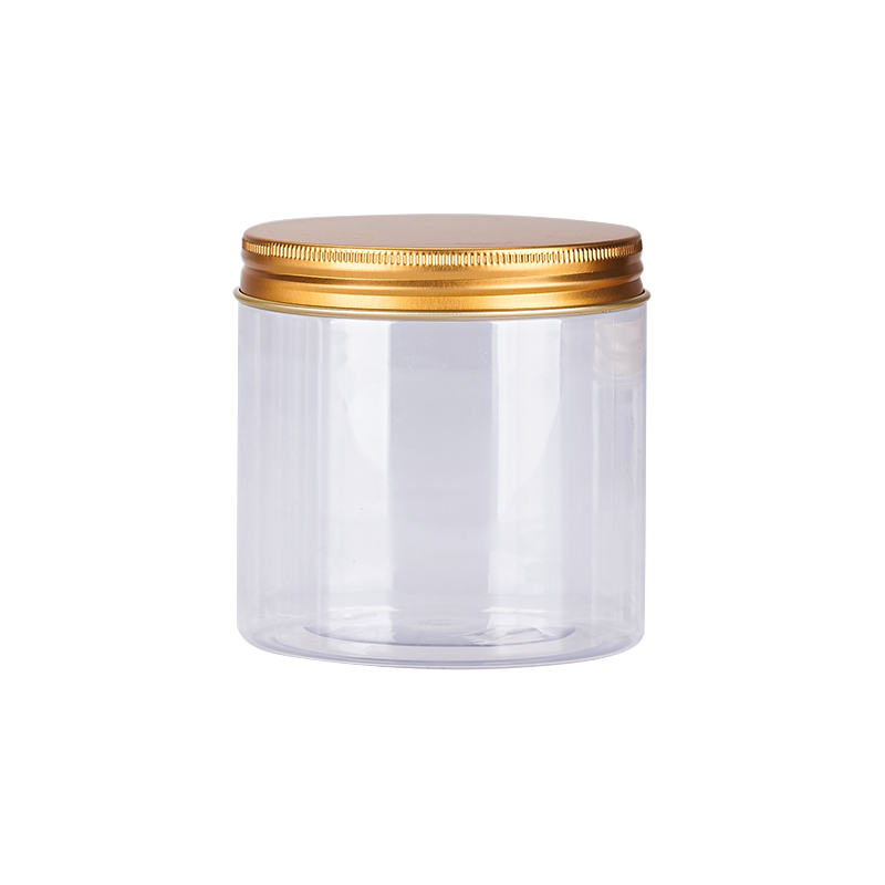 Clear pots cosmetic body scrub container empty pet plastic jars with aluminum lids