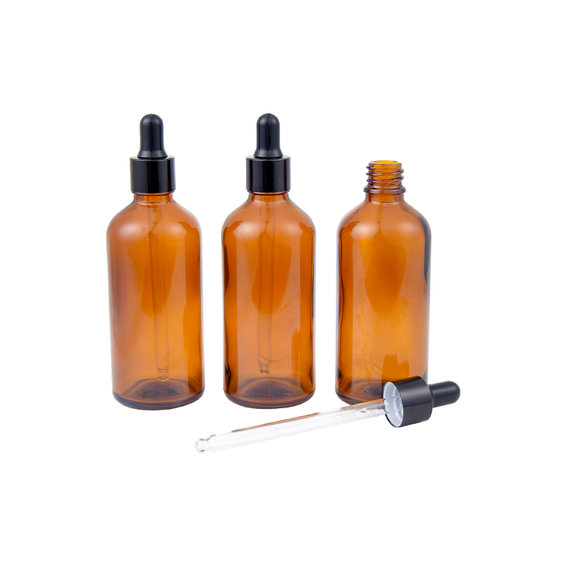 100ml Frosted amber serum round glass dropper essential oil bottle with dropper pipette