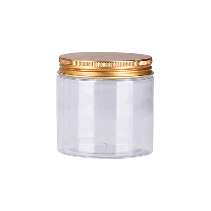 Clear pots cosmetic body scrub container empty pet plastic jars with aluminum lids