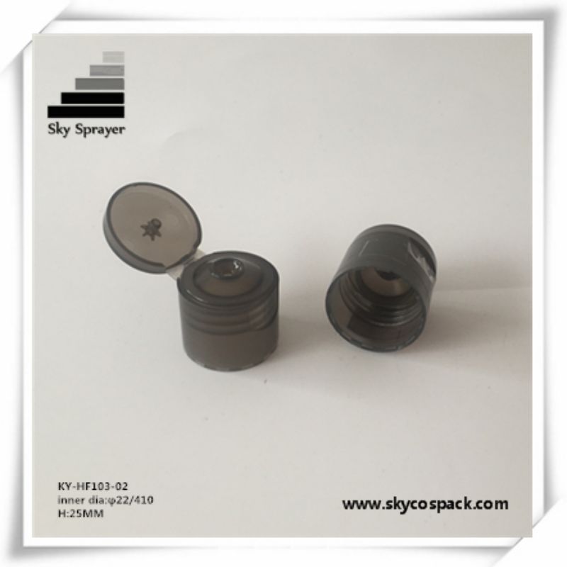 22/410 Transparent Black Bottle Flip Top Cap 