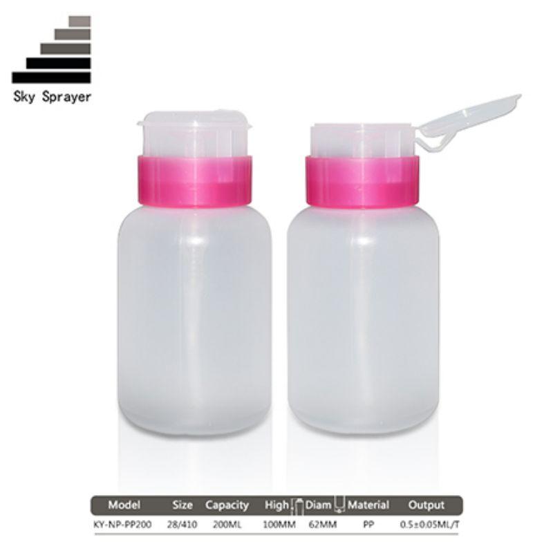 Plastic PE nature bottle with nail remover pump/acetone free nail polish pump bottle 200ml