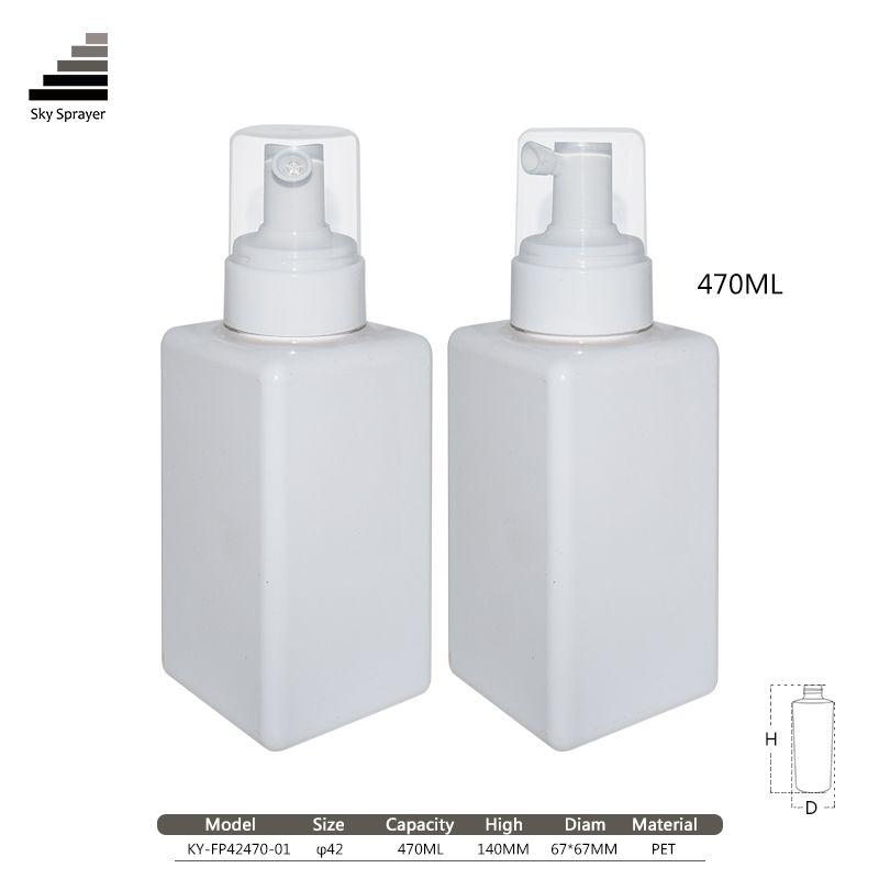 Square shape white cosmetic package foam empty bottle with foam pump