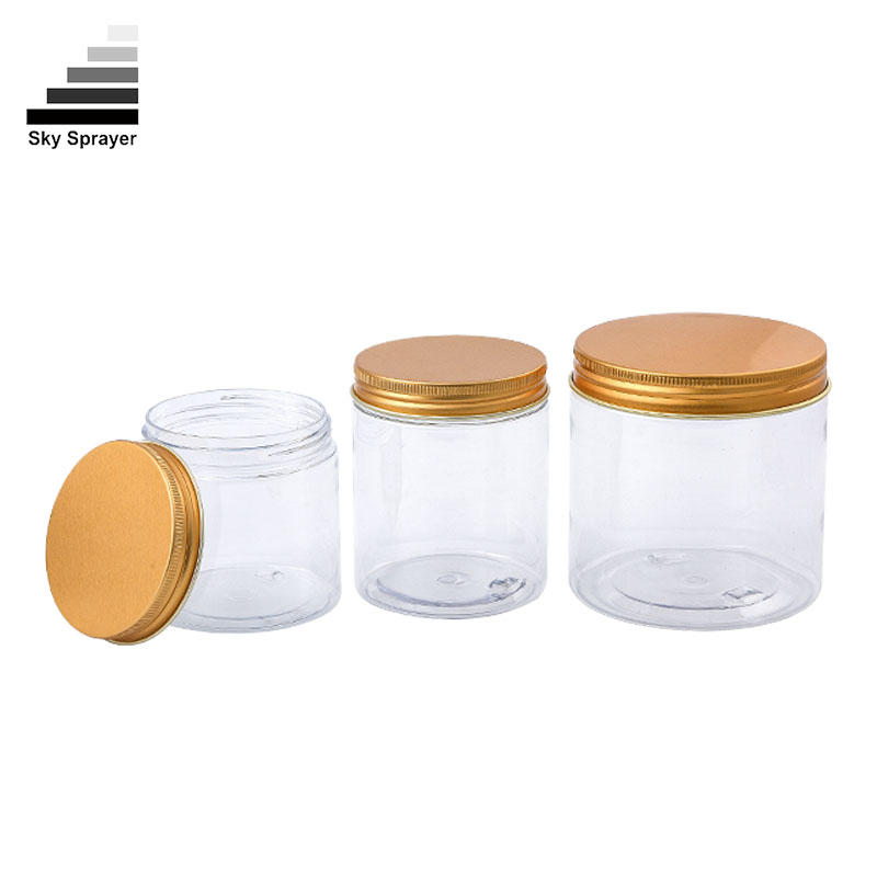 Transparent Body with Golden Lid PET Cosmetic Jars