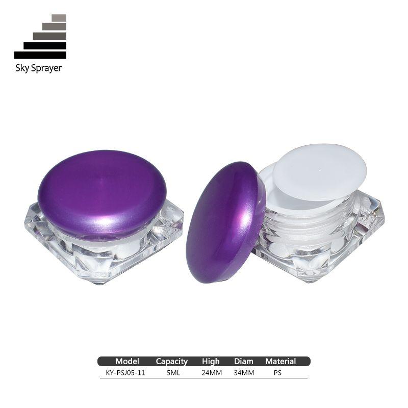 Violet lid 5ML PS Plastic Skin Care Cream Jar With Lid